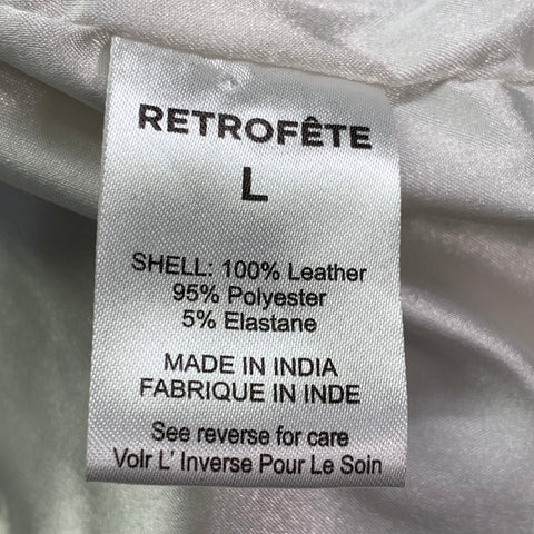 RETROFETE Taille L Noir Blanc Argent Cuir Épaules Rembourrées Veste Zippée