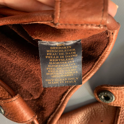 BURBERRY Size M Brown Perforated Deerskin Leather Gloves