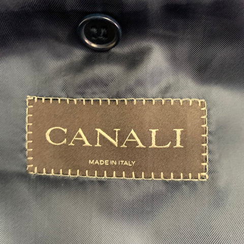CANALI Size 48 Regular Navy Blue Pinstripe Virgin Wool Notch Lapel Suit