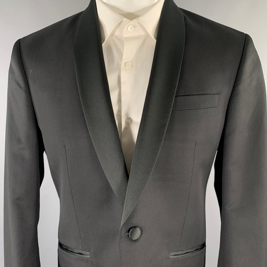 TED BAKER Size 40S Black Wool Mohair Tuxedo Suit