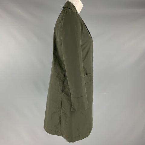 JIL SANDER Size 2 Olive Cotton Polyamide Solid Notch Lapel Coat