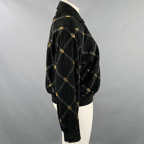 BRUNO MAGLI Size M Black Gold Suede Checkered Button Up Jacket