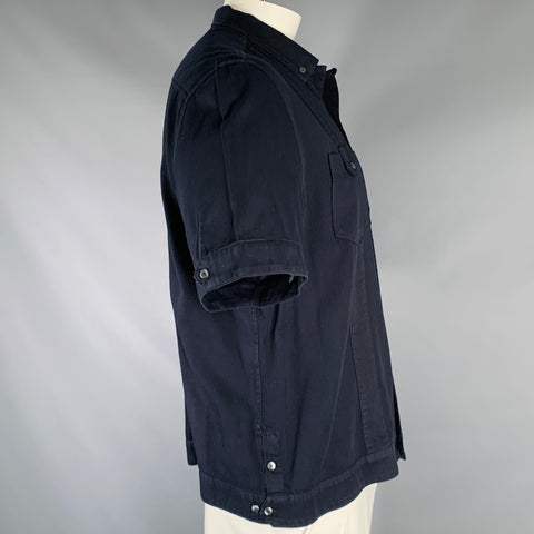 DOLCE & GABBANA Size XL Navy Cotton Patch Pockets Short Sleeve Shirt