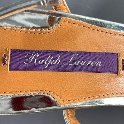 RALPH LAUREN Size 7.5 Silver Patent Leather Metallic Strappy Sandals
