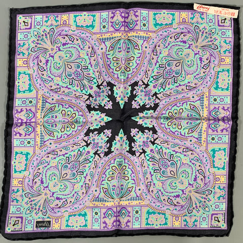 BRIONI Black Purple Paisley Silk Pocket Square