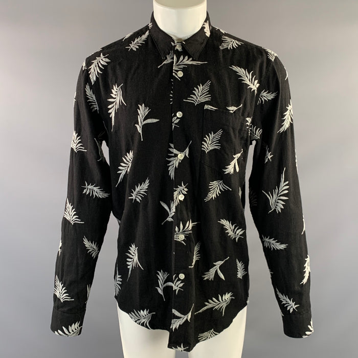 OUR LEGACY AW2014 Size 40 Black Grey Leaves Cotton & Wool Button Up Long Sleeve Shirt