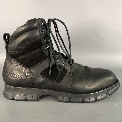 POLO by RALPH LAUREN Size 11 Black Mixed Fabrics Leather Suede Hike Boots