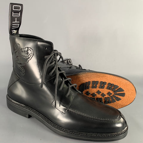 ETRO Size 12 Black Leather Pixel Art Lace-Up Boots