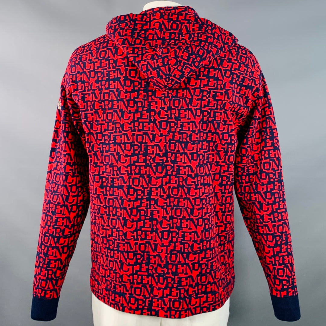 MONCLER GRENOBLE Size L Red Navy Logo Polyamide Hooded Sweatshirt
