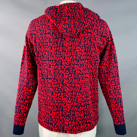 MONCLER GRENOBLE Size L Red Navy Logo Polyamide Hooded Sweatshirt