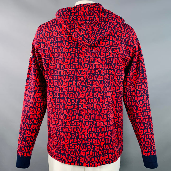 MONCLER GRENOBLE Size L Red Navy Logo Polyamide Hooded Sweatshirt