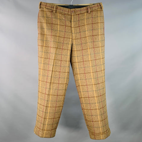 BILLS KHAKIS Size 38 Tan Multi Color Plaid Wool Flat Front Dress Pants