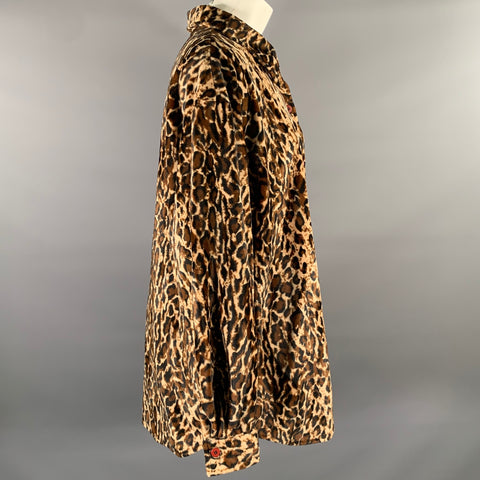 DENNIS BASSO Size L Brown Tan Polyester Animal Print Velvet Shirt Jacket
