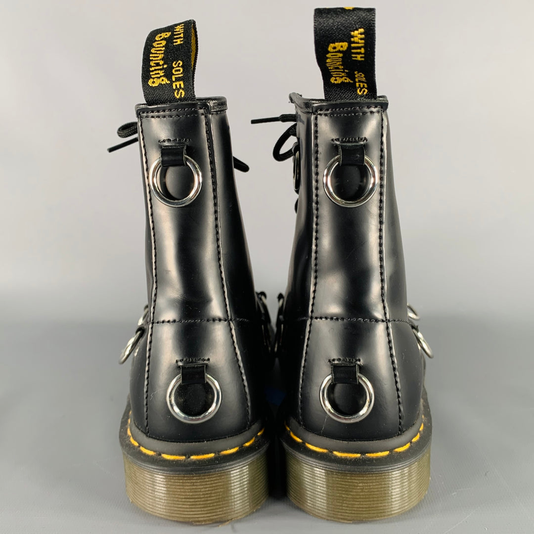RAF SIMONS Size 9 Black Rings Leather Lace-Up Boots