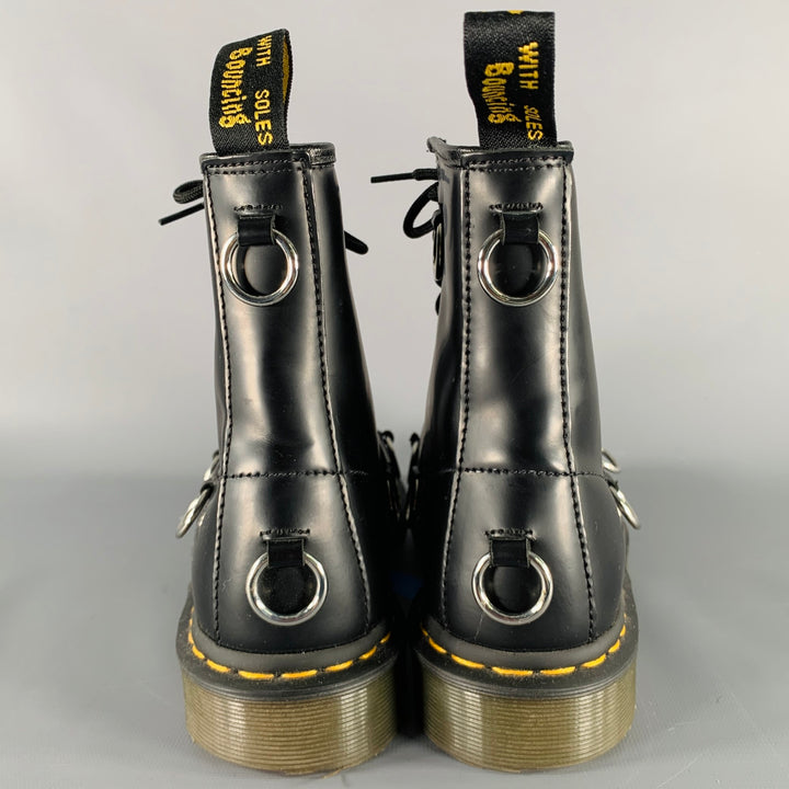 RAF SIMONS Size 9 Black Rings Leather Lace-Up Boots