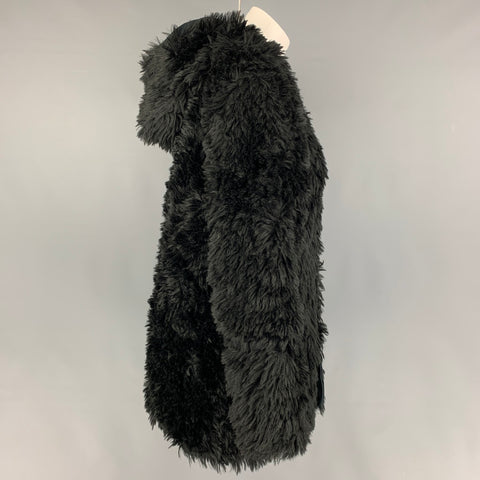 ADRIENNE LANDAU Size S Black Modacrylic Hooded Jacket