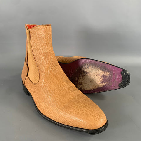 PAOLO SHOES Size 10 Tan Purple Crackled Leather Chelsea Boots