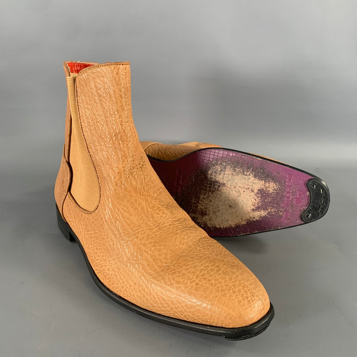 PAOLO SHOES Size 10 Tan Purple Crackled Leather Chelsea Boots