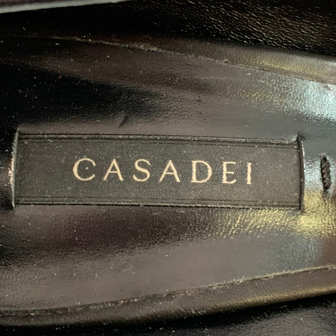 CASADEI Size 9 Red Black Yellow Tweed Plaid Leather Trim Platform Pumps