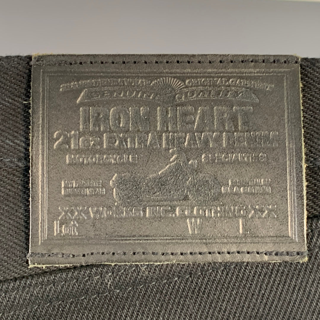 IRON HEART Size 33  Black 21oz Cotton Denim Twill Heavyweight Tapered Jeans