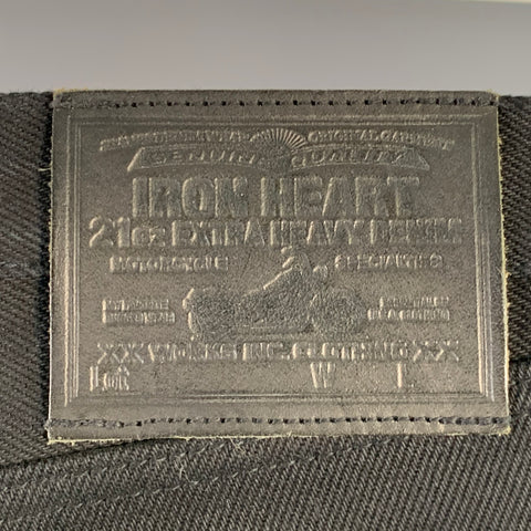 IRON HEART Size 33  Black 21oz Cotton Denim Twill Heavyweight Tapered Jeans