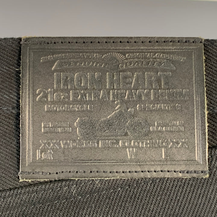 IRON HEART Size 33  Black 21oz Cotton Denim Twill Heavyweight Tapered Jeans