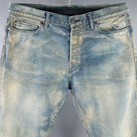JOHN ELLIOTT Size 34 Blue Grey Distressed Cotton Button Fly Jeans