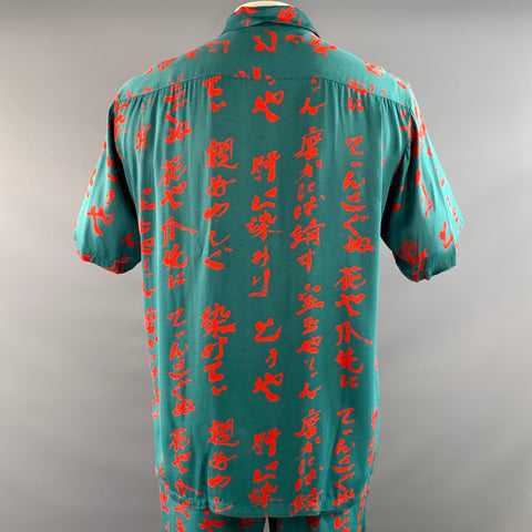 OPENING CEREMONY Size L Green Red Graphic Rayon Dagger Short Sleeve Shirt