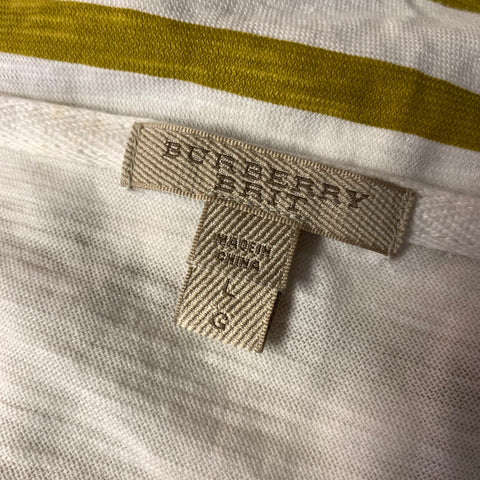 BURBERRY BRIT Size L White Gold Stripe Cotton Boat Neck Long Sleeve Shirt