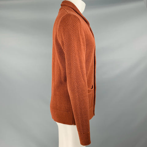 TAYLOR STITCH Size M Orange Rust Knit Cotton Shawl Collar Cardigan