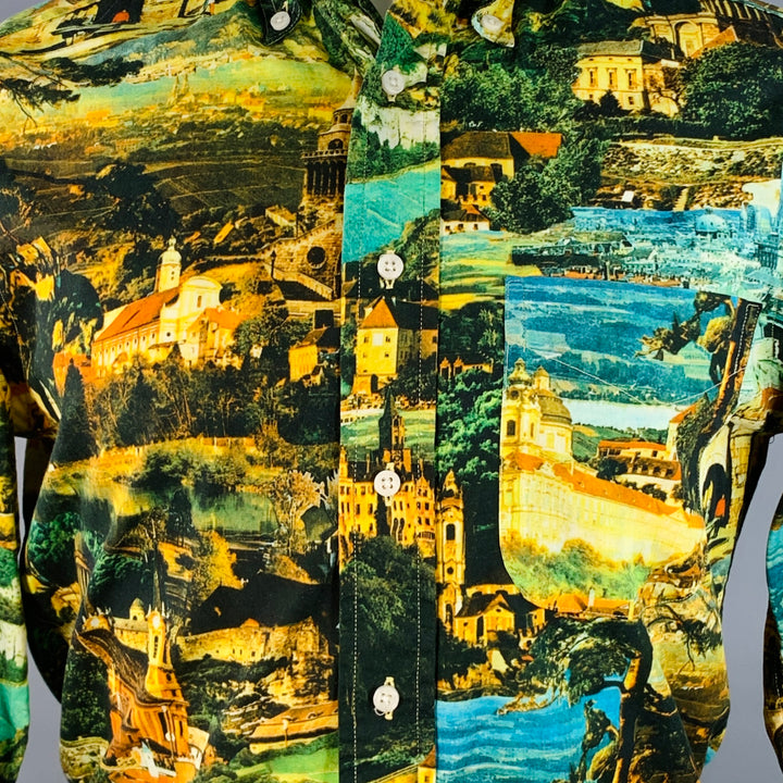 GITMAN BROS Size S Yellow Green Italy Print Cotton Button Down Collar Long Sleeve Shirt