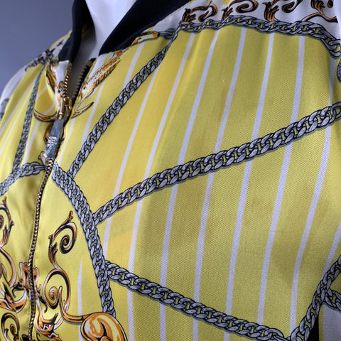 VERSACE COLLECTION Size M Yellow Black Chain Polyester Bomber Jacket