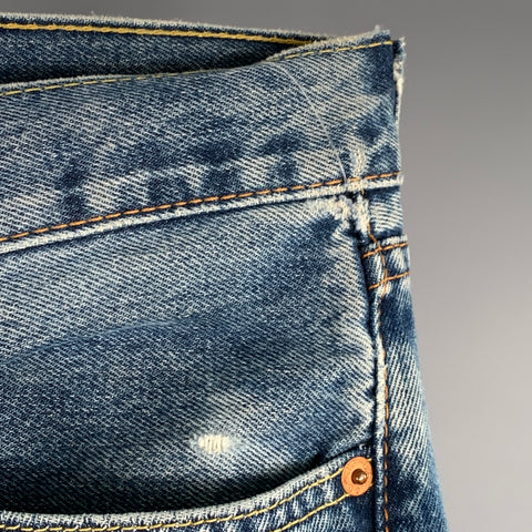 LEVI STRAUSS Size 32 Blue Distressed Cotton Straight Five Pockets Jeans