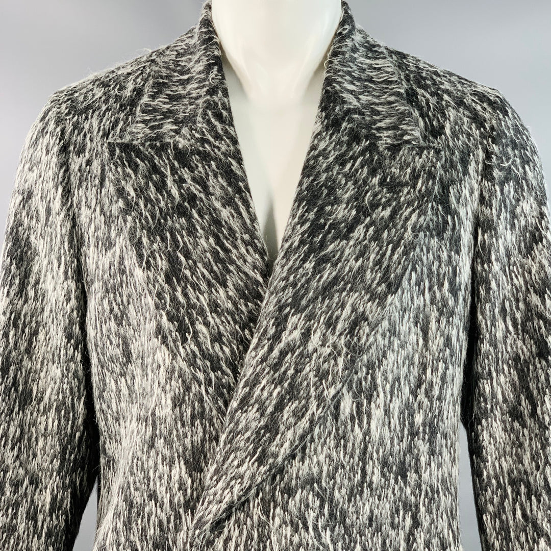 PAUL SMITH Size M Grey White Textured Wool Blend Peak Lapel Coat