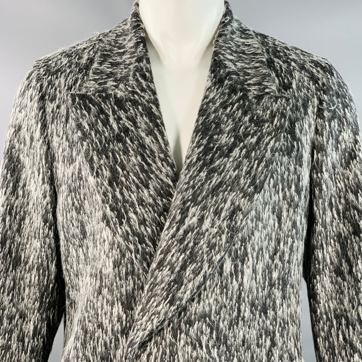 PAUL SMITH Size M Grey White Textured Wool Blend Peak Lapel Coat
