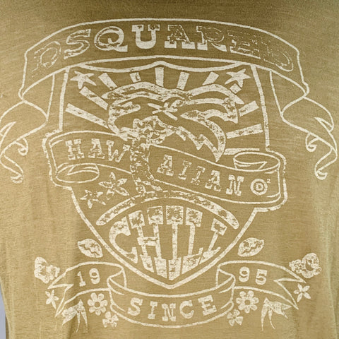 DSQUARED2 Size S Hawaiian Chill Green Olive Print Cotton V-Neck T-shirt