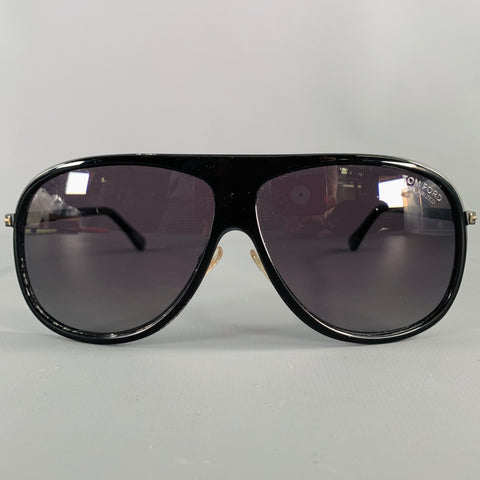 TOM FORD Chris Black Acetate Teardrop Aviator Sunglasses