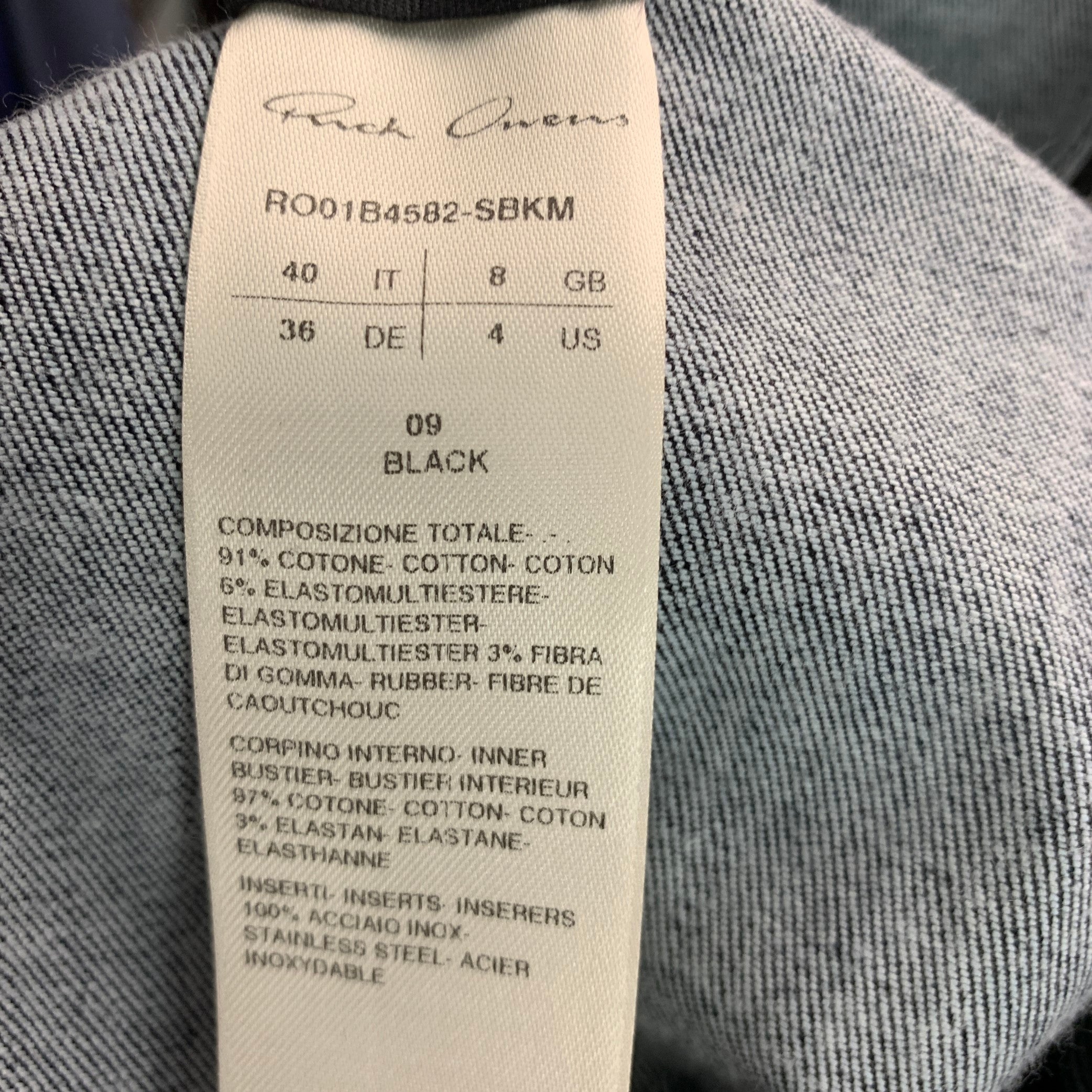 RICK OWENS SS22 FOGACHINE Size S Black Prong Leather Denim