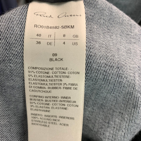 RICK OWENS SS22 FOGACHINE Size S Black Prong Leather Denim Lining  Maxi Dress