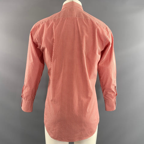 BRULI Size M Red White Gingham Cotton Pointed Collar Long Sleeve Shirt