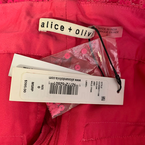 ALICE + OLIVIA Size XS Pink Polyester Sequined Notch Lapel Pants Suit