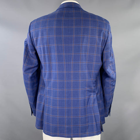 PETER MILLAR Size 44 Regular Blue Brown Checkered Wool Sport Coat