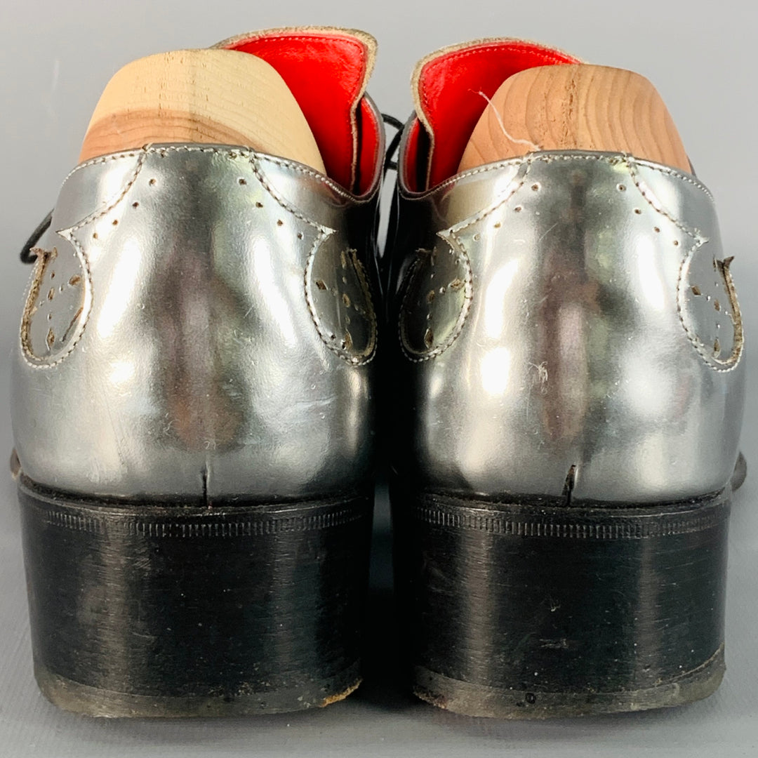 JEFFERY WEST Size 11 Silver Metallic Perforated Leather Lace-Up Shoes