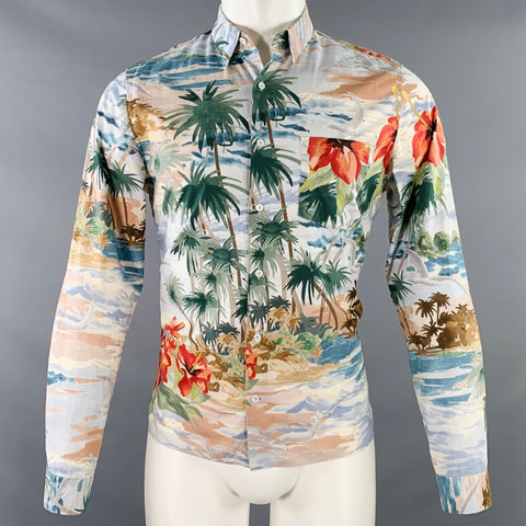 VALENTINO Size S Multi Color Hawaiian Tropical Cotton Button Up Long Sleeve Shirt