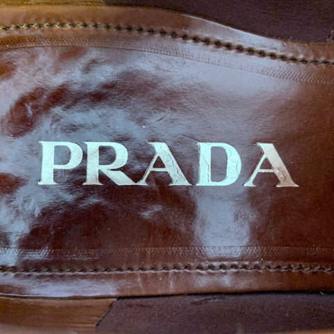PRADA Size 9.5 Brown Leather Slip On Penny Loafers
