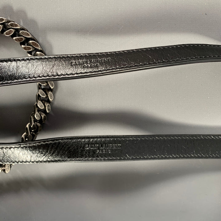SAINT LAURENT Black Silver Chevron Leather Shoulder Bag Handbag