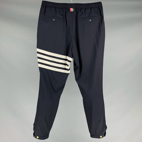 THOM BROWNE Size M Navy White Stripe Wool Elastic Waistband Casual Pants