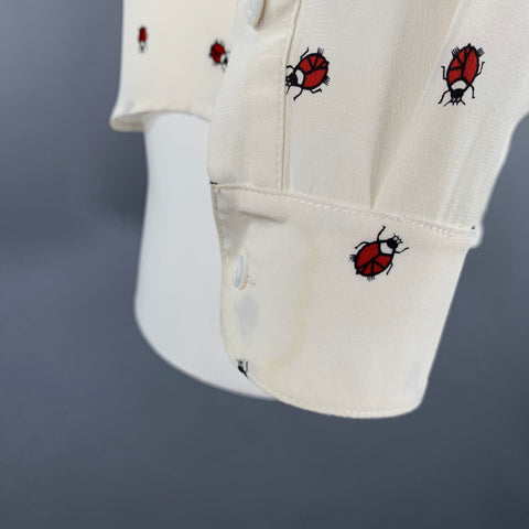 BAND OF OUTSIDERS Size 0 Cream Red Silk Lady Bug Long Sleeve Blouse