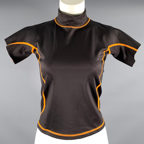 MIISTA Size S Black Orange Nylon Blend Contrast Stitch Casual Top