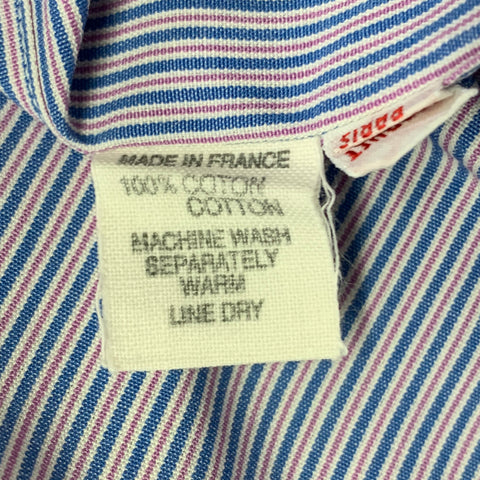 CHARVET Size M Blue Lilac Stripe Cotton Button Down Collar Long Sleeve Shirt
